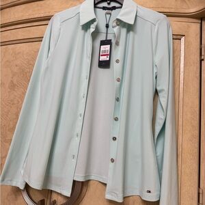 Tommy Hilfiger Mint Green Blouse with Signature Trim